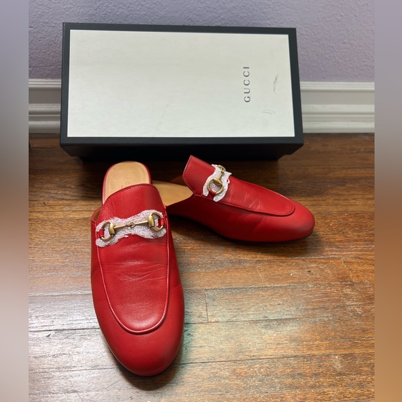 Gucci Shoes - Gucci PRINCETOWN LEATHER loafer, NEW in original box, size 39, hibiscus red